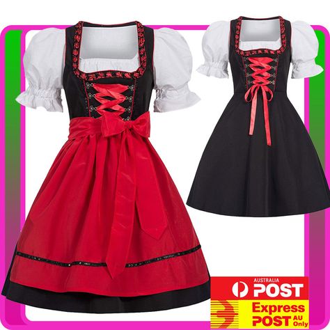 Dress, lace at front, Invisible zipper on left side, non stretchy material. | eBay! United Nation Costume Ideas, Germany National Costume, Beer Maid, Oktoberfest Outfits, October Fest, United Nation, Oktoberfest Costume, Highland Dance, Dirndl Dress