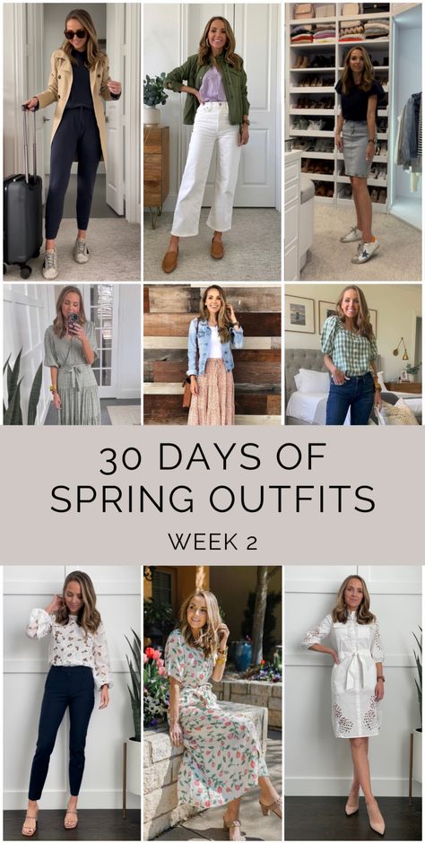 30 Days of Spring Outfits: Week 2 Round-Up - Merrick's Art Tan Jeans Outfit, Chilly Spring Outfit, Church Outfit Spring, Spring Outfits Casual Chic, Dinner Outfit Spring, Casual Easter Outfit, Spring Weekend Outfit, Modest Spring Outfits, Wardrobe Challenge