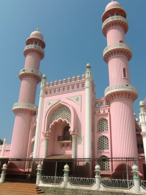 Mosque, Thiruvananthapuram, Kerala, India Kerala Mosque, Beautiful Masjid, Pink Mosque, Beautiful Mosque, Commercial And Office Architecture, Mosque Architecture, Thiruvananthapuram, Beautiful Mosques, Amazing Buildings