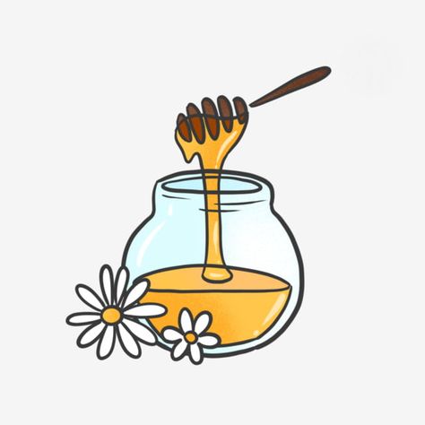 Milk And Honey Illustration, Honey Drawing Simple, Cute Honey Jar Drawing, Honey Jar Drawing, Cute Honey Jar, Honey Pot Tattoo, Honey Nails, Honey Clipart, Jar Drawing