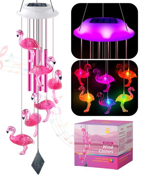 Flamingo Lights, Unique Wind Chime, Solar Wind Chimes, Flamingo Garden, Flamingo Gifts, Flamingo Decor, Outdoor Gifts, Flamingo Christmas, Outdoor Garden Decor