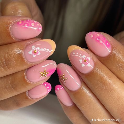 Nails For Thailand Trip, Simple Oval Nail Designs, Thailand Nails Designs, Bahamas Nail Ideas, Costa Rica Nails, Thailand Nails, Fiji Nails, Summer Holiday Nails, Hawaii Nails