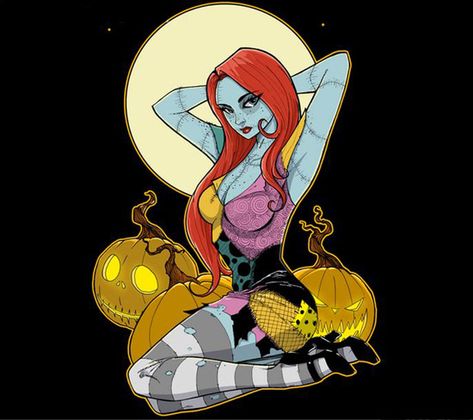 Nightmare Before Christmas Pin-Up Doll Shirt Disney Characters Reimagined, Pin Up Doll, Nightmare Before Christmas Characters, Nightmare Before Christmas Drawings, Nightmare Before Christmas Tattoo, Jack The Pumpkin King, Christmas Tattoo, Sally Nightmare, Tim Burton Art