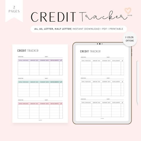 Effortlessly manage your credit cards with our Credit Card Tracker Printable! Stay organized and on top of your finances with this easy-to-use tool, available in A4, A5, Letter, and Half Letter sizes. Choose from two sleek color options and access your digital planner at any time. Take control of your finances today! -------------------------- What You'll Get : 1 page for each color and each size (A4, A5, Letter, Half Letter) --------------------- PRODUCT INFORMATION * A4, A5, Half Letter & Lett Printable Credit Card, Credit Card Payment Tracker, Debt Payment Tracker, Credit Card Tracker, Debt Payoff Tracker, Payment Tracker, Paying Off Credit Cards, Planner Business, Extra Credit