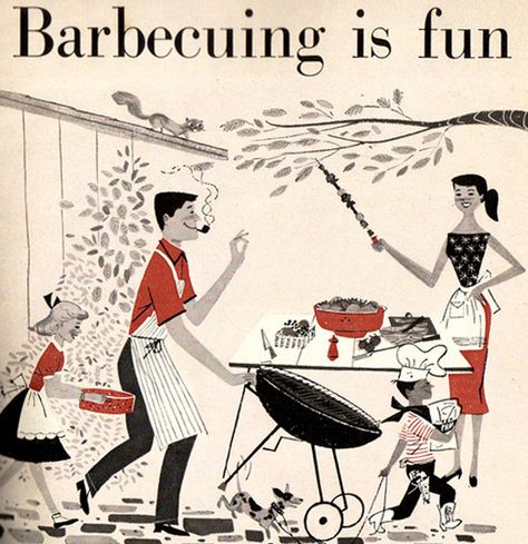 retro Grill Pictures, Retro Barbecue, Mcm Illustration, Security Robot, Grill Brush, Mid Century Illustration, Abc Book, Look Retro, Vintage Camping