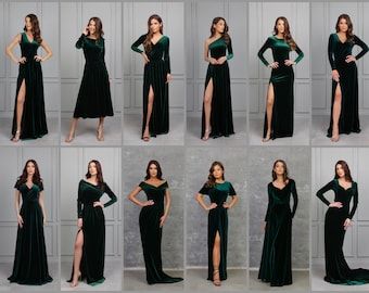 Maid Of Honour Dress, Dark Green Bridesmaid, Wedding Guest Dress Formal, Dark Green Velvet Dress, Couture Bridesmaid Dresses, Emerald Green Bridesmaid Dresses, Dark Green Bridesmaid Dress, Winter Bridesmaids, Winter Bridesmaid Dresses