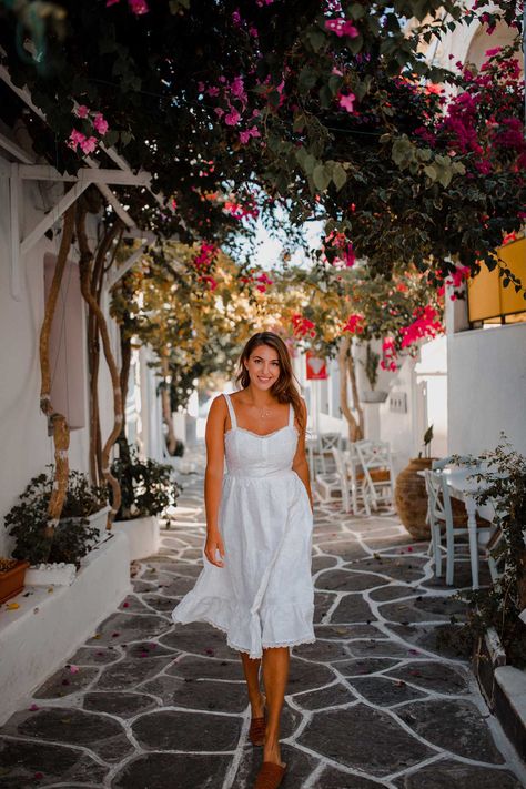 Greece Photoshoot, Island Photoshoot, Dana Berez, Naoussa Paros, Greece Wallpaper, Greek Vacation, Mediterranean Travel, Simple White Dress, Paros Greece