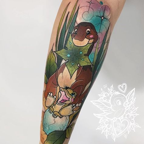 Ducky Land Before Time Tattoo, Land Before Time Ducky, Land Before Time Tattoo, Little Foot Tattoos, Dinosaur Images, Land Before Time, Leg Sleeve, Time Tattoos, Leg Sleeves