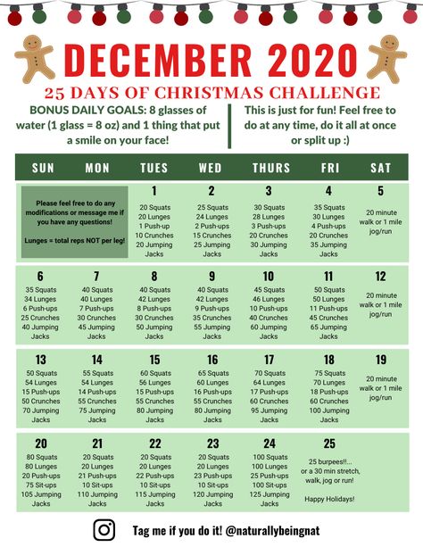 This is a 25 days of Chritmas fitness, water and writing challenge! Click the link to download a calendar full of the 5 basic exercies and weekly agendas to print out! #workout #fitness #christmas #challenge #prompts December Workout Challenge 2023, 25 Days Of Christmas Workout, Advent Workout Challenge, December Exercise Challenge, Workout Advent Calendar, Holiday Workout Challenge, January Workout Challenge 2024, Winter Workout Plan, Christmas Challenge 30 Day