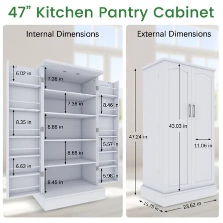 Red Barrel Studio® Miliah 47'24" Kitchen Pantry | Wayfair Pantry Dimensions, Food Pantry Cabinet, White Pantry, Kitchen Pantry Cabinet, White Buffet, Pantry Storage Cabinet, Pantry Organizers, Kitchen Pantry Storage, Freestanding Kitchen