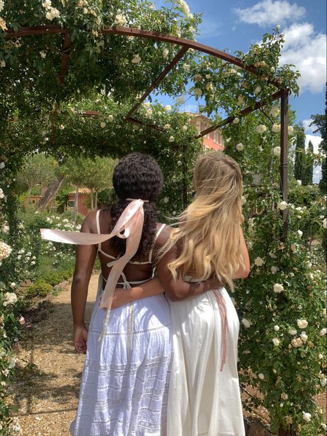 Girls in a rose garden in the south of france wearing white maxi skirts and backless tops | coquette, dollette, cottagecore, fairycore, provence france, girly aesthetic Provance France, Skirt Aesthetic, French Summer, France Aesthetic, Ballet Performances, White Maxi Skirts, Girly Aesthetic, Europe Outfits, Natural Interior