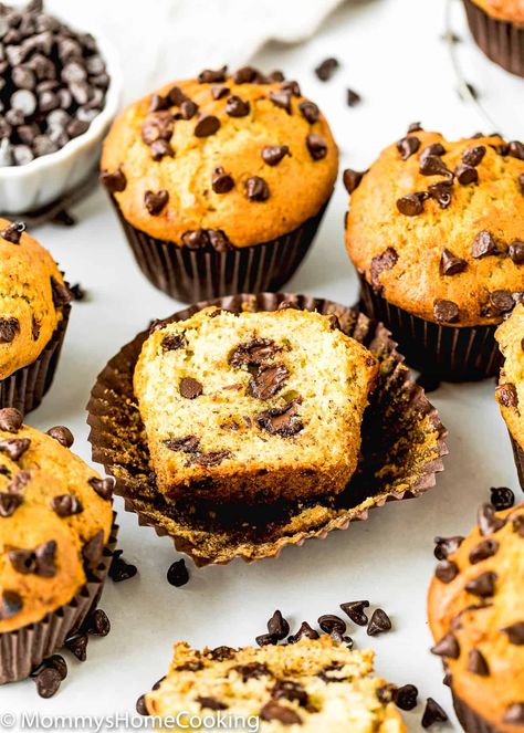 These Easy Eggless Banana Chocolate Chip Muffins are soft, buttery, and loaded with flavor banana flavor. Quick and easy to make with simple ingredients, they’ll be ready in 30 minutes. Includes step-by-step photos and lots of tips. @mommyhomecookin #recipe #eggfree #eggless #egglessbaking #eggallergy #banana #muffins #chocolatechips Eggless Banana Muffins, Banana Chocolate Chip Cake, Chocolate Chip Muffins Easy, Mini Banana Muffins, Biscoff Cookie Butter, Eggless Desserts, Eggless Recipes, Banana Cake Recipe, Chocolate Chip Cake