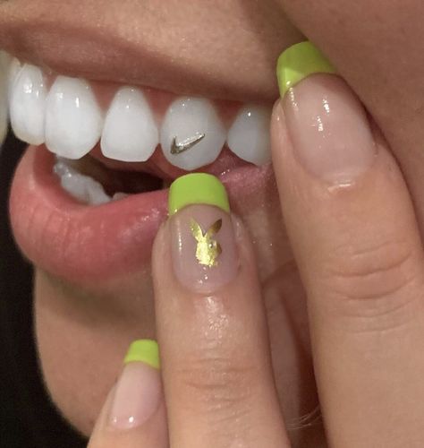 A Woman, Nail Polish, Nails, Yellow, Green, White