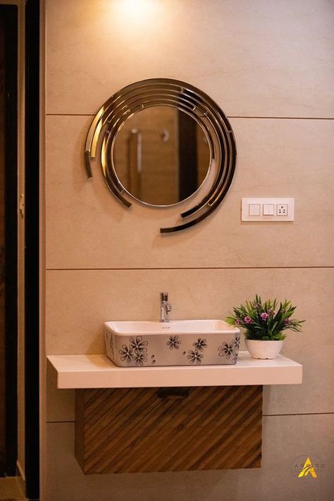 Dining Handwash Designs, Dining Wash Basin Ideas, Simple Basin Design, Modern Wash Basin Mirror Design, Bathroom Hand Wash Design, Washbasin Mirror Design In Hall, Wash Besing Wall Design, Table Top Wash Basin Ideas Bathroom Sink, Designer Mirror For Wash Basin