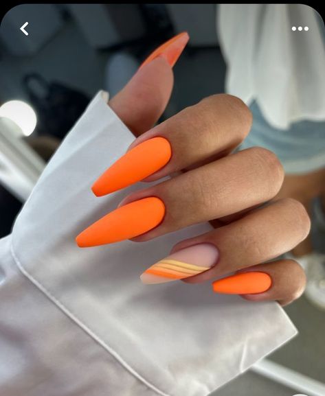 Orange Nails Matte, Orange Ombre Nails, Neon Prom Dresses, Orange Nail Designs, Orange Nail, Neon Makeup, Nails Matte, Fall Manicure, Vibrant Nails