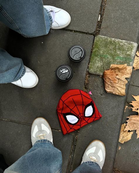 Just hanging around 🕸️ Spiderman Coffee, Spiderman Beanie, Margiela Gats, Spiderman Mask, Spiderman, Mask, Halloween, Coffee, Outfit Inspo