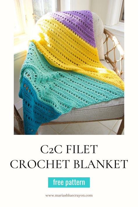 Hdc Crochet, Crochet Blanket Stitch, Corner To Corner Crochet Pattern, Crochet C2c Pattern, Crochet Blanket Stitch Pattern, C2c Crochet Pattern Free, C2c Crochet Blanket, Crochet Baby Blanket Pattern, Blue Crayon