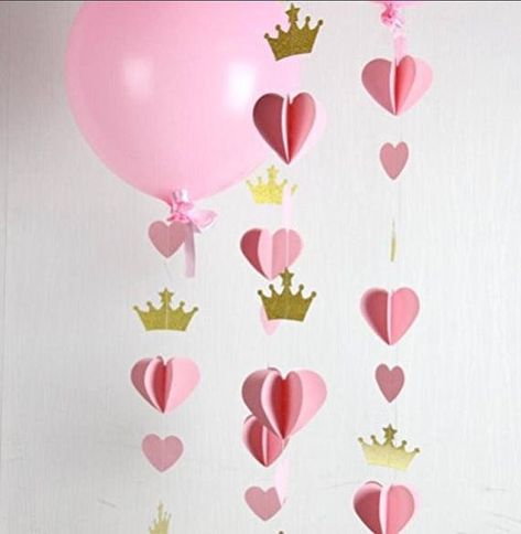 Princess Party Decorations, Ideas Baby Shower, Gold Nursery, 카드 디자인, Princess Tiara, Baby Shower Princess, Princess Birthday Party, Heart Decorations, Girl Shower