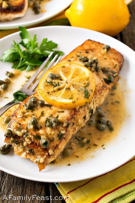 Recipe With Capers, Pan Seared Halibut, Seared Halibut, Lemon Caper Sauce, Caper Sauce, Halibut Recipes, Family Feast, Fish Dinner, Camping Recipes