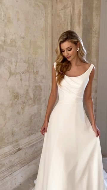 Minimalist Wedding Dresses With Sleeves, Classy Simple Wedding Dress, Silk A Line Wedding Dress, Wedding Dresses For Petite Women, Suzanne Neville Wedding Dress, Linen Wedding Dress, Suzanne Neville, Petite Wedding Dress, Deb Dresses