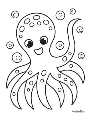 Simple Printable Coloring Pages, Under The Sea Drawing Easy, Preschool Lobby, Octopus Drawing Simple, Easy Octopus Drawing, Under The Sea Coloring Pages, Octopus Printable, Sea Animals Coloring Pages, Octopus Coloring