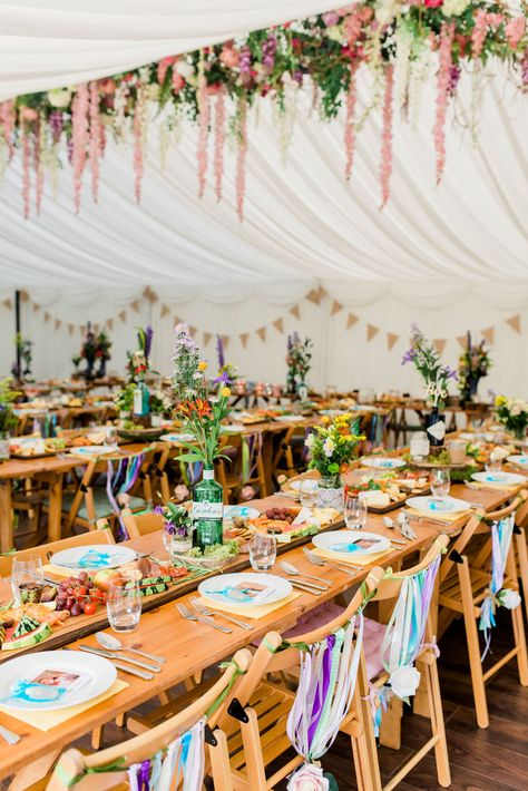 Spring Cottage Rivington Wedding Relaxed Colourful Festival with an Outdoor Ceremony Marquee Decoration, Hanging Installation, Festival Style Wedding, Festival Themed Wedding, Spring Cottage, Sharing Platters, Festival Logo, Boho Wedding Flowers, Festival Theme