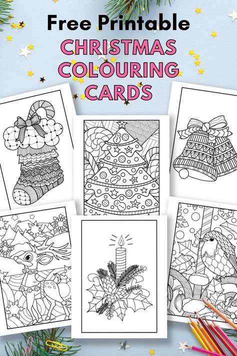 Christmas Coloring Cards Free Printables, Free Printable Christmas Cards To Color, Printable Christmas Cards To Color, Christmas Prints Free Printable, Printable Coloring Christmas Cards, Free Printable Christmas Activities, Free Printable Christmas Cards, Holiday Cards Handmade, Printable Christmas Coloring Pages