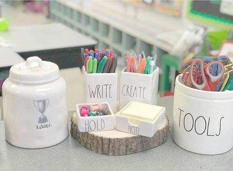 Rae Dunn Display, Cubicle Office, Rae Dunn Office, Language Development Activities, Cute Desk Decor, Cubicle Decor Office, Job Inspiration, Prek Classroom, Mini Office