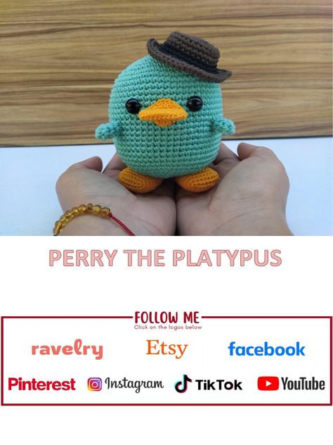 Crochet Perry The Platypus Pattern, Platypus Crochet Pattern Free, Perry The Platypus Crochet Pattern, Perry The Platypus Crochet, Platypus Crochet Pattern, Crochet Platypus, Perry Platypus, Start Crochet, Sc Crochet