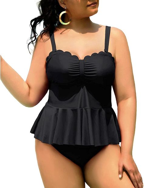 Amazon.com: Yonique Women Plus Size 2 Piece Tankini Swimsuits Tummy Control Bathing Suits Peplum Swimwear Scalloped Swimsuits Black 22 Plus : Clothing, Shoes & Jewelry Peplum Swimsuit, Peplum Tankini, Plus Size Peplum, High Waisted Swim Bottoms, Plus Size Tankini, Black Tankini, Tankini Swimsuits For Women, Tankini Swimsuit, High Waisted Swim