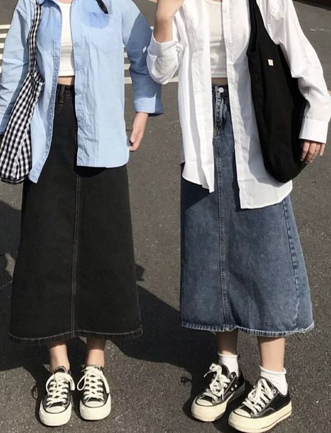 Skirt Outfits Korean, Looks Com Short, Rok Outfit, Denim Skirt Outfits, Korean Casual Outfits, Fashion Mistakes, Modest Fashion Outfits, Korea Fashion, Casual Style Outfits