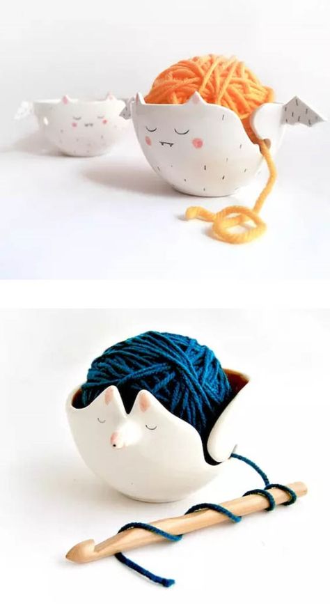 Do you need a cute yarn bowl? Ceramic Wool Bowl, Cute Yarn Bowl, Air Dry Clay Yarn Bowl Diy, Clay Yarn Holder, Yarn Bowls Diy, Clay Yarn Bowl, Yarn Bowls Pottery, Ceramic Yarn Bowl, Yarn Bowls