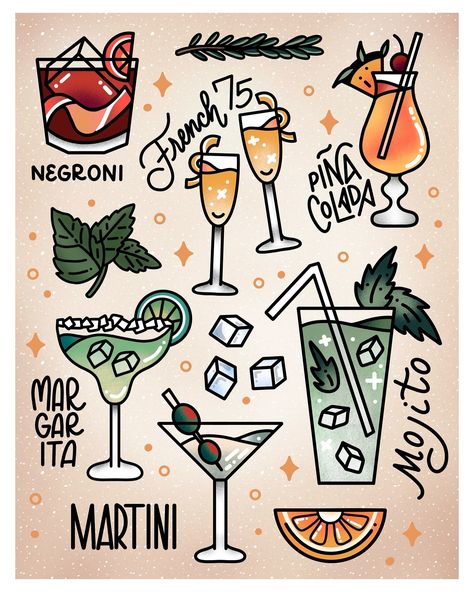 It’s the weekend! Looking forward to kicking back with a relaxing beverage. Whether that’s a strawberry margarita or booze-free Shirley Temple, I love a good mixed drink! What’s your favorite? 🥂 In related news, I’ve got new sticker sheets out! Show your love for cocktails and tattoos with these American traditional inspired stickers! Available now in link in bio ♥️ Traditional Cocktail Tattoo, Drink Tattoo Cocktails, Drink Tattoo, Cocktail Tattoo, Bar Painting, Olive Tattoo, Best Mixed Drinks, Witchy Aesthetic, Strawberry Margarita