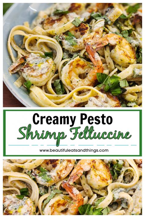 Creamy Pesto Shrimp, Pesto Pasta With Shrimp, Italian Sausage Pasta Bake, Fresh Basil Pesto Recipe, Sausage Pasta Bake, Pasta With Shrimp, Shrimp And Sausage, Creamy Pesto Pasta, Pesto Shrimp