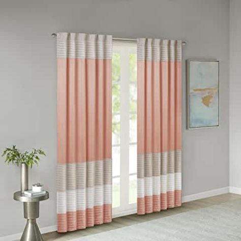 Amazon.com : Peach Curtains Coral Curtains, Home Essence, Color Block Design, Window Room, Lined Curtains, Living Room Windows, Madison Park, Rod Pocket Curtains, Window Valance