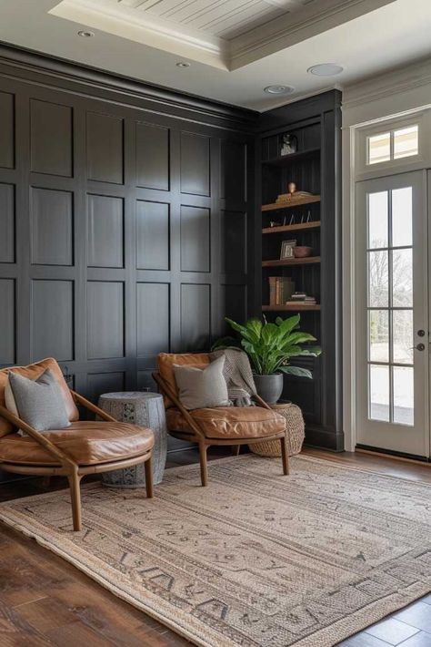 30+ Wainscoting Ideas That Blend Modern Style and Classic Flair Bar Sitting Area In Home, Modern Craftsman Interior Design, 1910s House Interior, Gray Room Ideas, Modern Craftsman Interior, Modern Wainscoting Ideas, Color In Interior Design, Craftsman Interior Design, Wainscoting Ideas