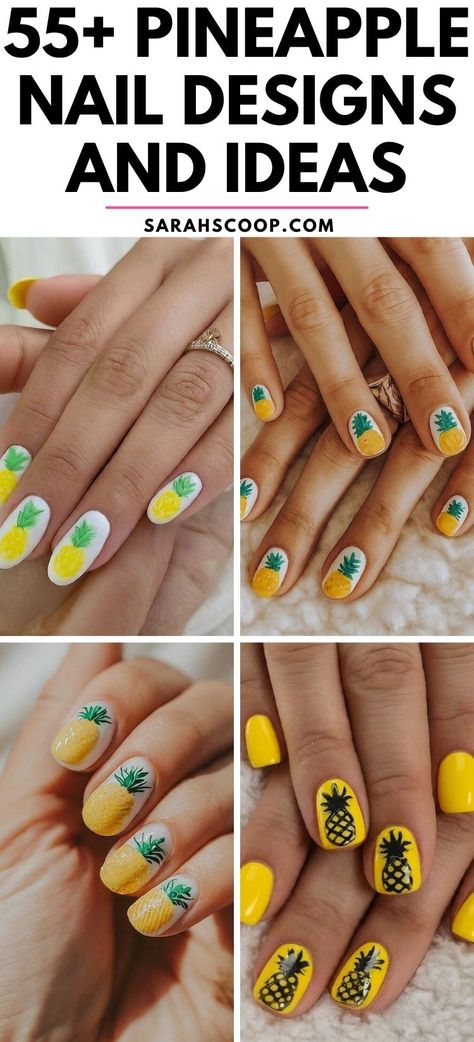 Feel the tropical vibes with these 55+ pineapple nail designs and ideas!🍍💅 #PineappleNailDesigns #SummerNailArt #NailDesigns Nails Pineapple Design, Pineapple Nail Designs, Pineapple Nails Design, Pineapple Nail Design, Pineapple Nail Art, Pineapple Decal, Shellac Nail Designs, Pineapple Nails, Acrylic Nails Almond Shape