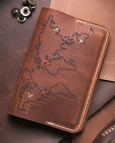 🎁 Looking for a creative gift? The holiday season is approaching, and it's the perfect time to start using a passport cover. Instead of a regular passport cover, why not choose one that's fun and full of memories? Our special design allows you to mark every country you visit. 🌍 Crafted from genuine leather, each passport cover is handmade and can be personalized with your name. It's not only stylish but also a fun way to keep track of your travels! ✈️✨ #Handmade #GenuineLeather #PassportCov... Leather Passport Wallet, Travel Clothes, Leather Passport Cover, Passport Wallet, Leather Wallets, Choose One, Passport Cover, Keep Track, Special Design