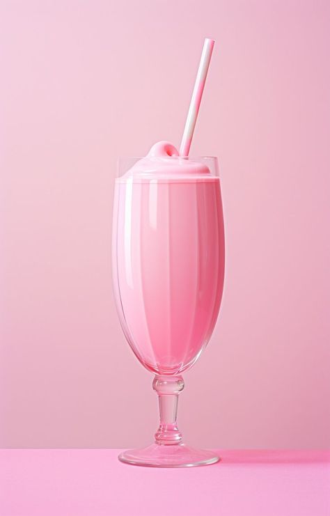 Pink milkshake in a glass, garnished with a straw and cherry. Pink Milkshake, Girly Photography, Blush Pink, Blush, Photography, Pink