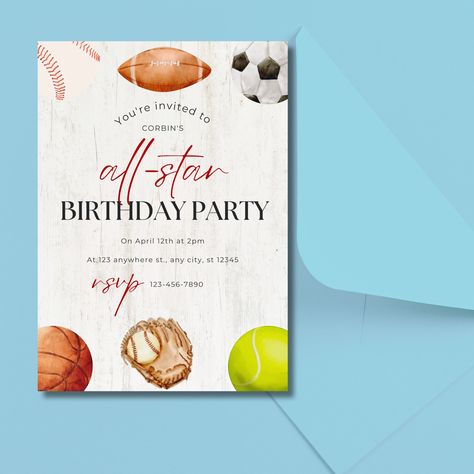 Cricket Party, Sport Birthday, Summer Kids Party, Star Birthday Party, Sports Theme Birthday, Ball Birthday Parties, Bday Invitations, Ball Birthday, Sports Birthday