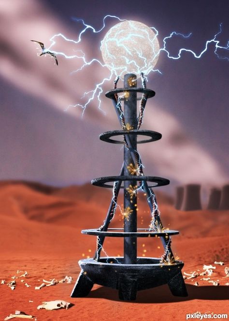 Tesla Coil Tesla Coil Art, Tesla Coil Tattoo, Tesla Tower, Scifi Building, Apple Store Gift Card, Comic Ideas, Space Music, Tesla Coil, Photoshop Pics