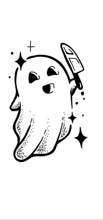 Ghost Sketch Drawing, Ghost Flipping Off Tattoo, Animals With Knives Tattoos, Ghost Book Tattoo, Cute Spooky Doodles, Ghost With Knife Tattoo, Hot Chocolate Tattoo, Halloween Tattoo Ideas Simple, Cute Spooky Drawings