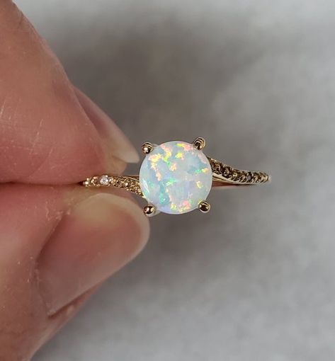 Round Opal Ring, Opal Gold Ring, Opal Promise Ring, Opal Silver Ring, October Birthstone Ring, Opal Diamond Ring, October Birthstone Rings, Ring Opal, Opal Ring Gold