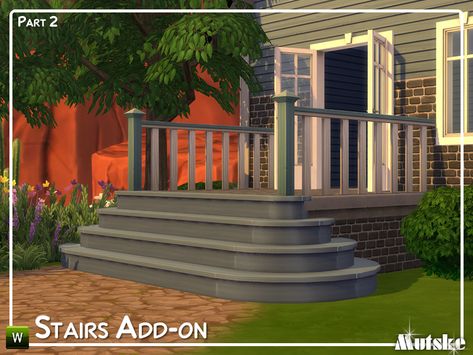 Sims 4 — Stairs Add-on Part 2 by Mutske — This set contains corner and rounds stairs, they match EA stairs but are not Victorian Stairs, Stairs Colours, Around The Sims 4, Round Stairs, Patio Stairs, Porch Stairs, Stair Ladder, Modern Porch, Sims 4 Cas Mods