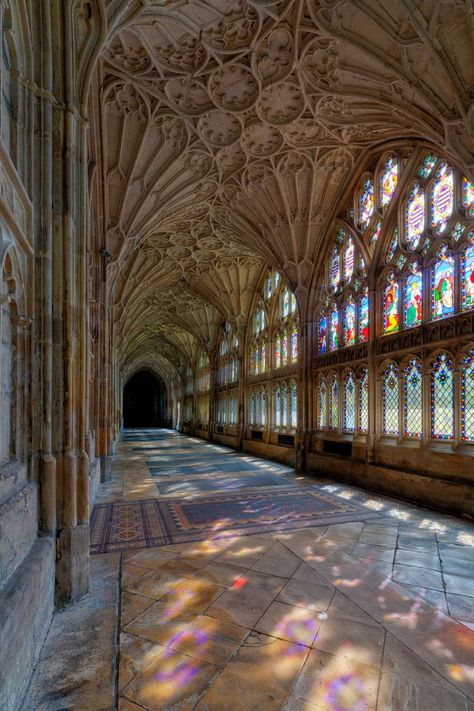 Monastery Aesthetic, Catholic Church Stained Glass, Gloucester Cathedral, Medieval Aesthetic, Gothic Buildings, Cathedral Architecture, The Cloisters, Gothic Architecture, Gloucester