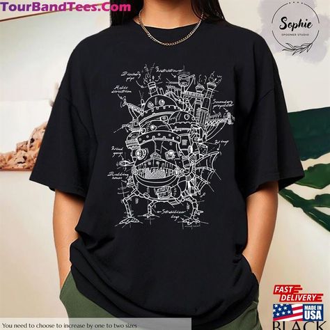 Ghibli Shirt, Castle Sketch, Minimal Shirt Design, American Comic, Grafic Tees, Music And Art, People Clothes, Night Market, Japanese Animation