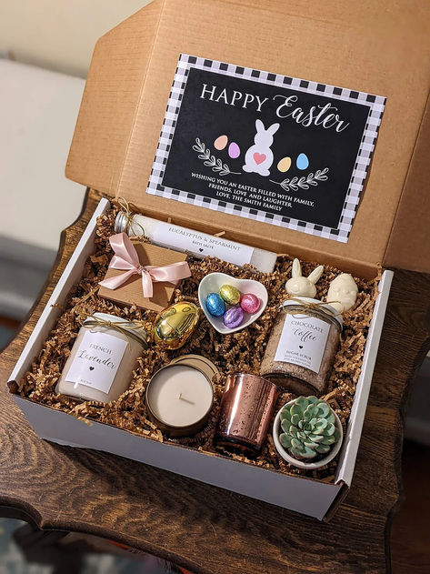 Easter Gift for Teen Personalized Gift Box. Easter gift for adult, family, teen. Easter gift for girl. Gift for Family. Gold Tea Light Holders, Adult Easter Baskets, Easter Gift For Adults, Creative Easter Baskets, Easter Gift Boxes, Easter Favors, Gold Tea, Happy Easter Wishes, Bf Gifts