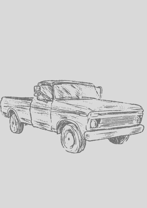 Vintage Truck Drawing, Vintage Truck Tattoo, Vehicle Drawing Easy, Old Truck Drawings, Chevy Truck Tattoo, Old Car Drawing, Vintage Car Drawing, Drawing Truck, Truck Sketch