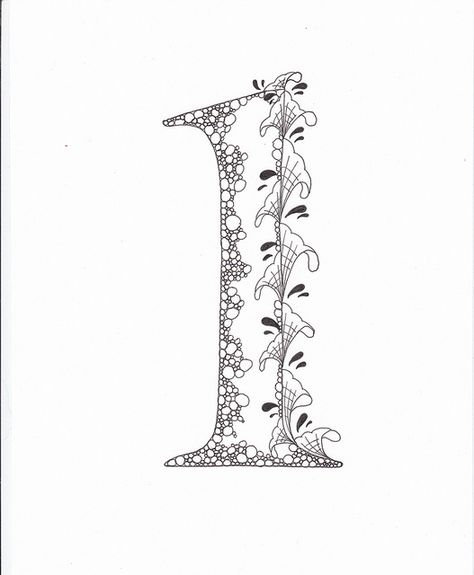 1 table number by Bee Zen, via Flickr Zentangle Numbers, Doodle Therapy, Number Art, Zen Doodle Art, Pattern Coloring Pages, 1 Number, Doodles Zentangles, Doodle Lettering, Wedding Tables