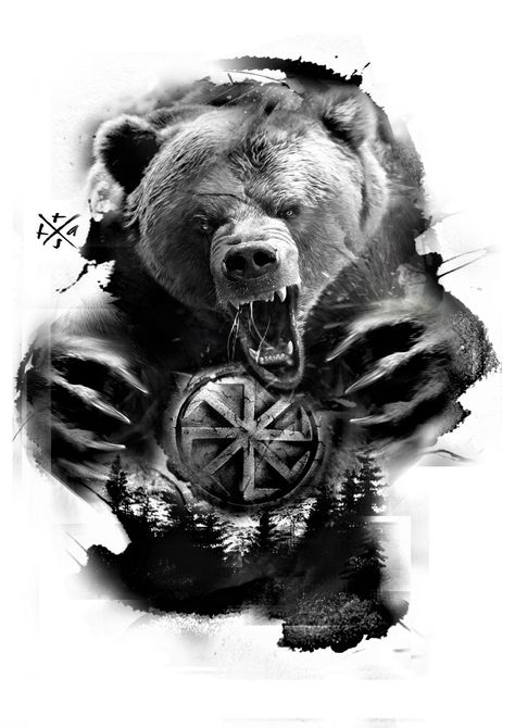 Tattoos Bear, Grizzly Bear Tattoos, Viking Bear, Bear Tattoo Designs, Skull Girl Tattoo, Realistic Tattoo Sleeve, Bear Artwork, Bear Tattoos, Theme Tattoo